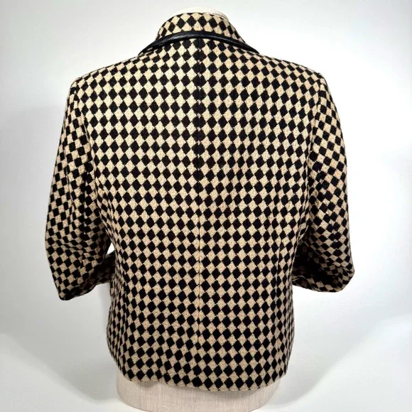 JM Collection Harlequin Wool Tweed Tan and Black Cropped Jacket - Punk Edgy - Picture 8 of 16
